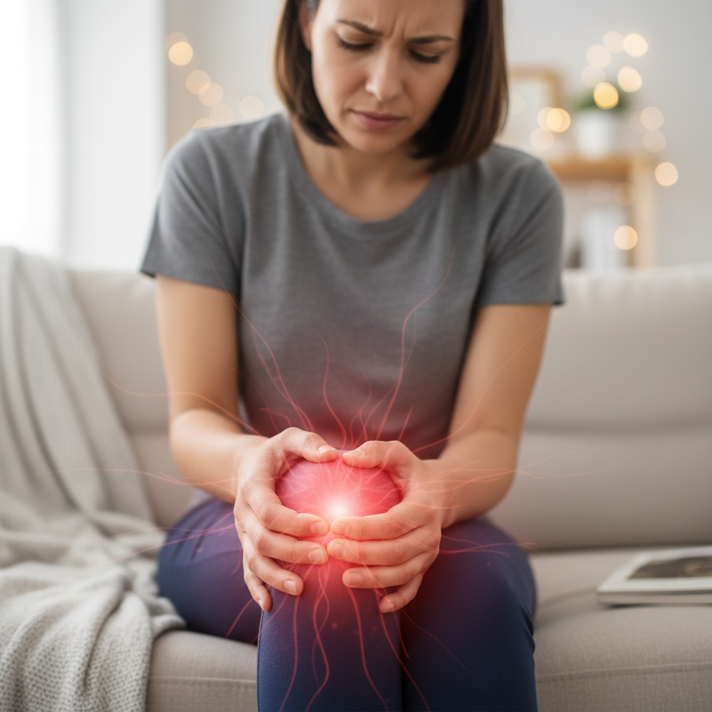 woman holding her knee in pain